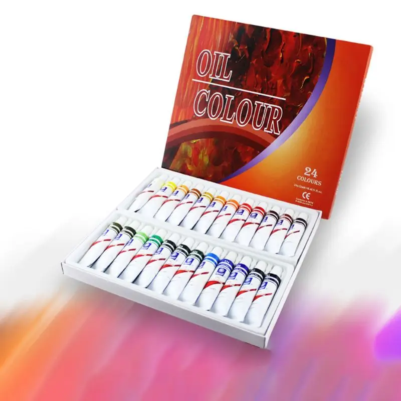 

12ml 12/24 Colors Professional Oil Painting Paint Drawing Pigment Tubes Supplies