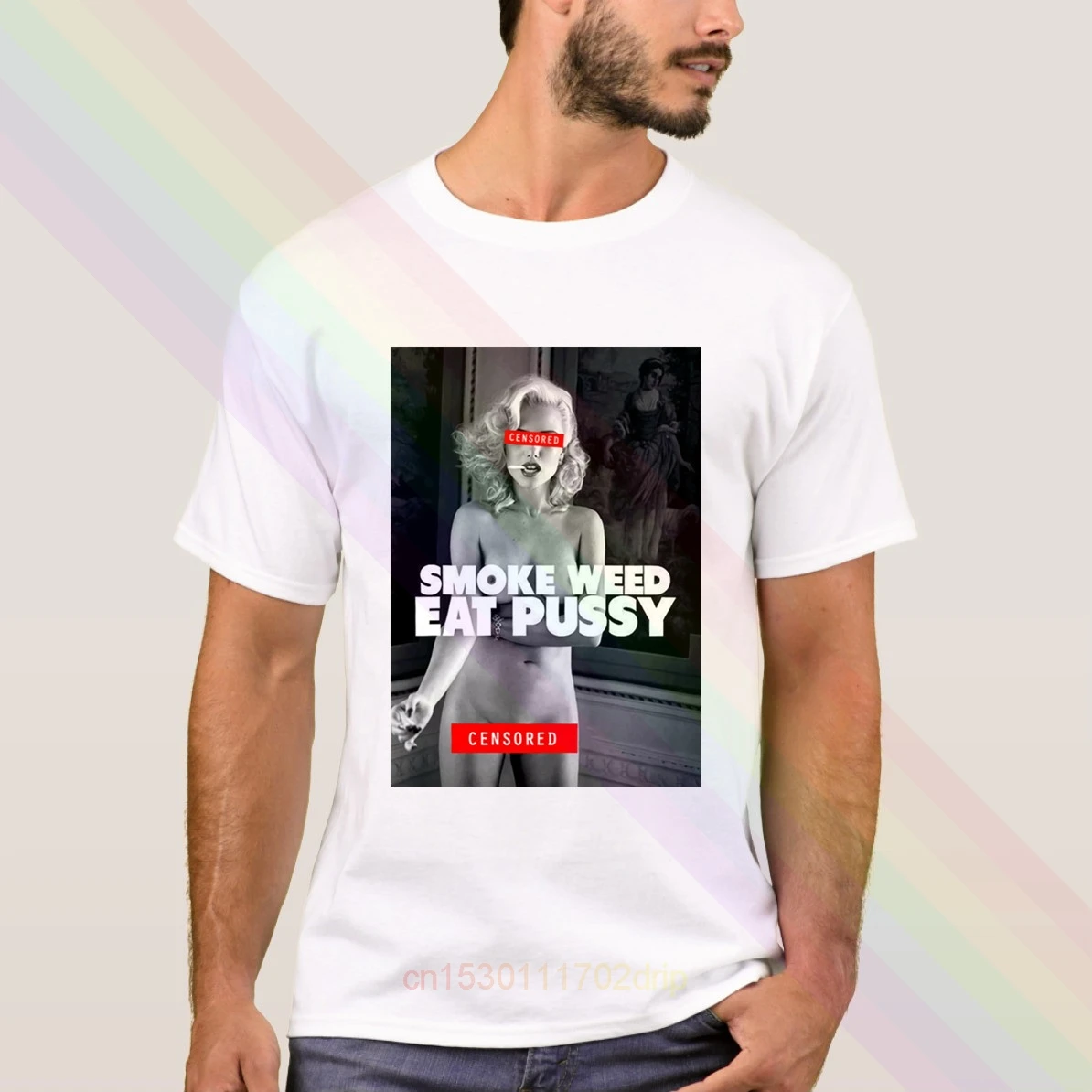 Censored Sexy Girl Smoke Weed Eat Pussy T-Shirt 2020 Newest Summer Men's Short Sleeve Popular Tees Shirt Tops Unisex | Мужская