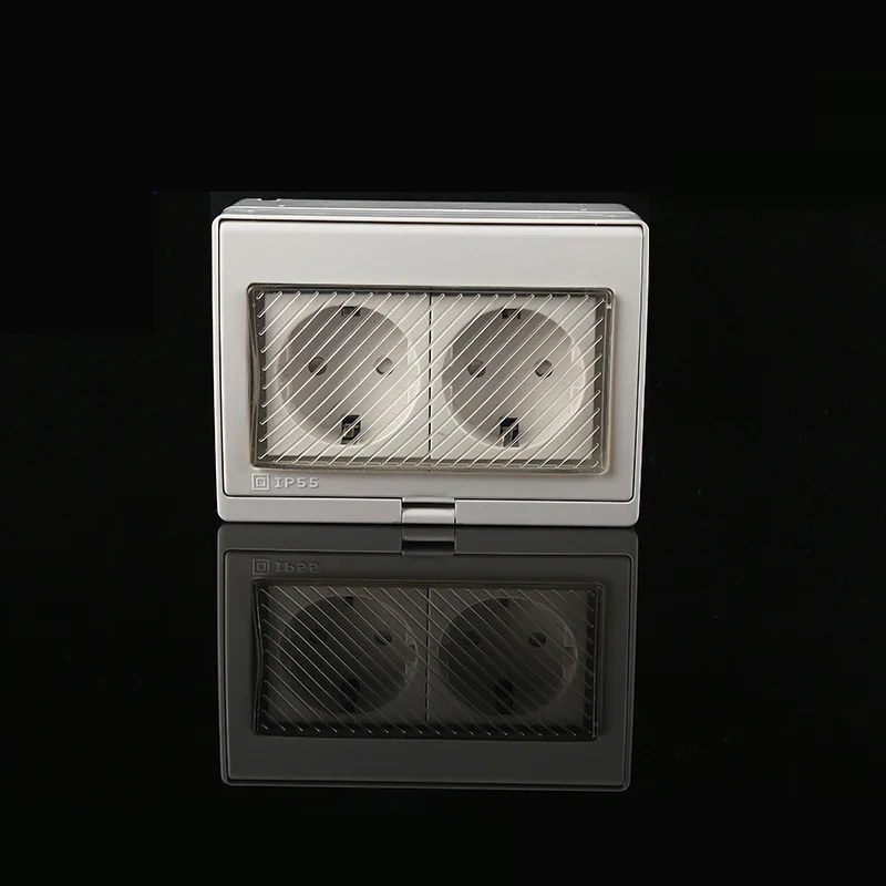 2 Socket Atlectric IP55 EU Standard Waterproof Dust-proof Outdoor External Wall Power Socket Switch Outlet Weatherproof Socket - Тип: 2 Socket