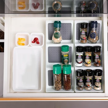

3 Grids Pantry Drawer Organizer Cutlery Separation Storage Box Kitchen Compact Seasoning Bottles Non Skid Cabinet Spice Rack