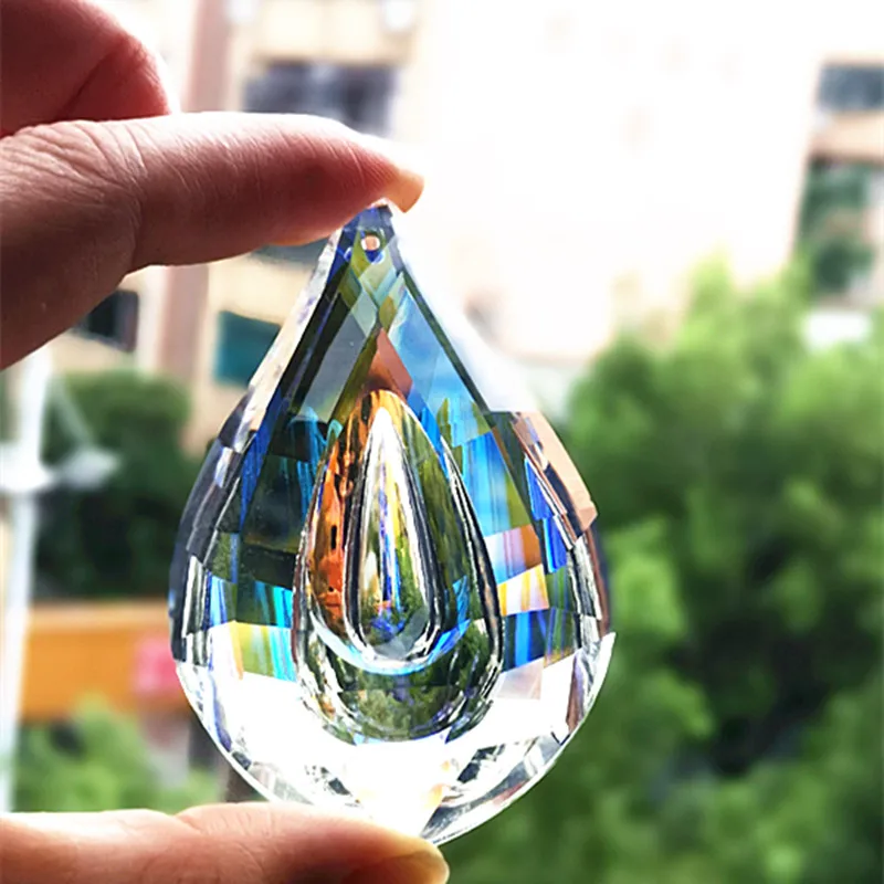 Hot selling 10pcs 76mm Light Clear AB Pipa Shape K9 Crystal Chandelier Pendants(Free Rings) For Suncatchers Home Decoration