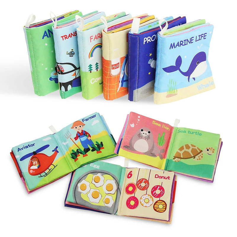 6pcs/set for Boy and Girl Early Educational Toys Baby Toy Cognitive Cloth Book 