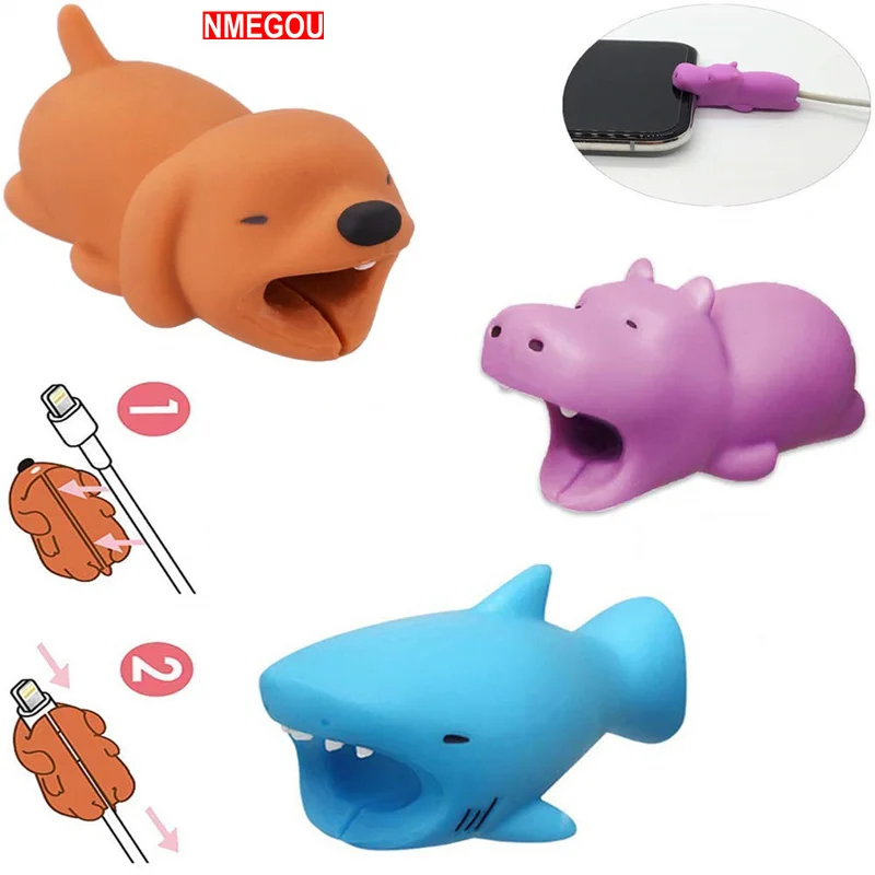 

Cute Animal Doll Bites USB Data Cable Charger Earphone Protector for Iphone Cable Winder Cord Desk Organizer Wire Hider Saver