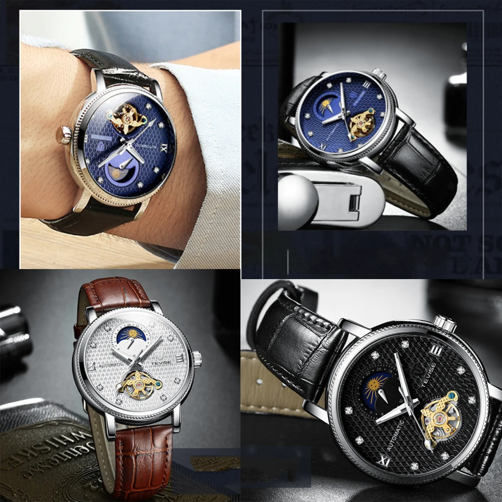 Tevise Автоматические Tourbillon механические часы водонепроницаемые мужские роскошные