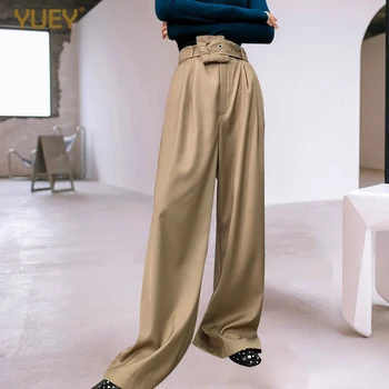 

Women Loose Pants Korean Style High Waist Casual Trousers Female Baggy Pants With Belt Mopping Solid Color Suit Pants