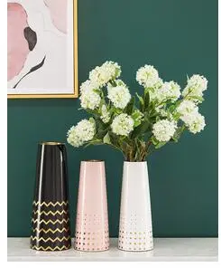 

NORDIC CREATIVE GOLD CERAMICS VASE MODERN STRIPE GOLD VASE DESKTOP FLOWER ARRANGEMENT ACCESSORIES HIGH VASE WEDDING DECORATION