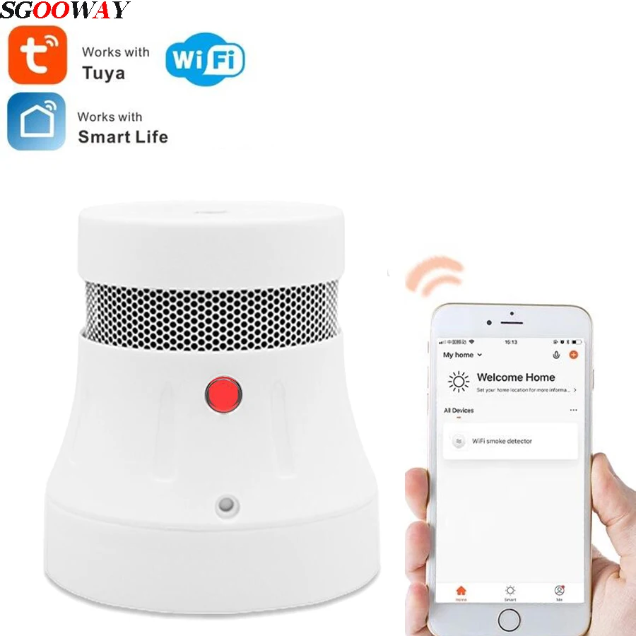 Tuya WIFI inteligente sensor detector de humo con aplicación para hogar de fuego alarma de seguridad de 85DB de alta sensibilidad