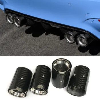 

60mm 63mm Inlet Car Exhaust Tip Carbon Fiber Tail Muffler Pipe Decoration Universal For BMW Car Exhaust System Added-on Style