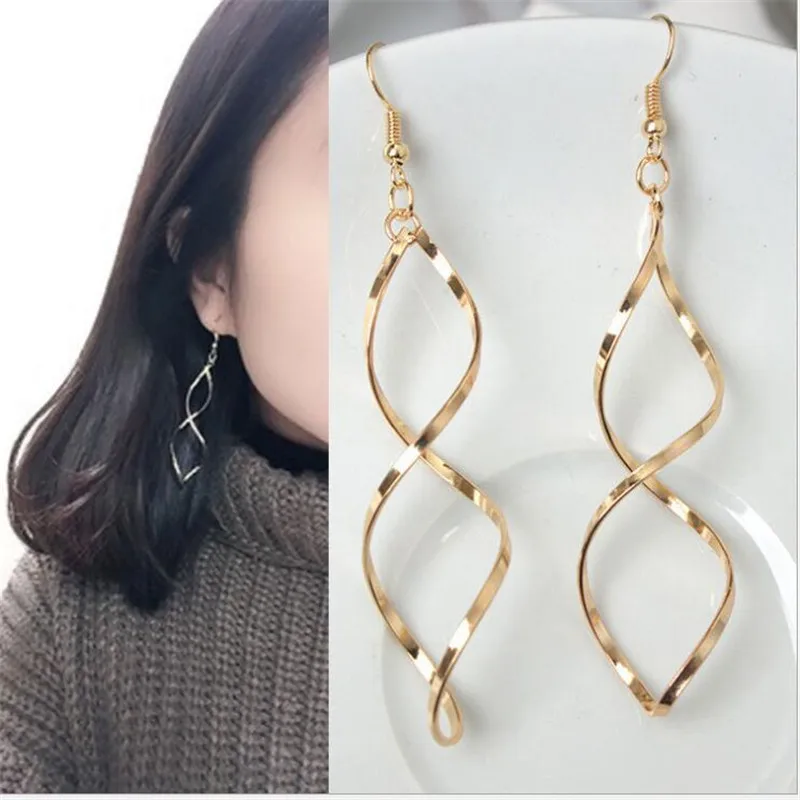 

Fashion Double-Ring Spiral Drop Earrings Personality Design Wave Curve Fashion Drop Earrings Gifts for Women