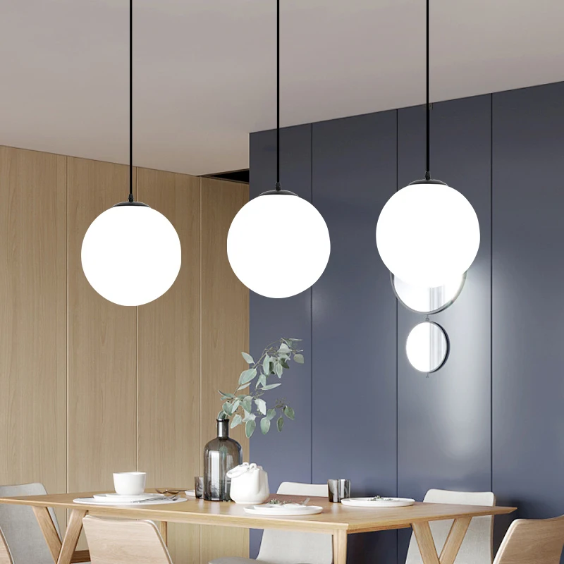 Gold/Black Glass Ball Pendant Lights White Globe Hanging Lamps Bar Restaurant Deco Luminaire Bedroom Light LED Pendant Lamp 4
