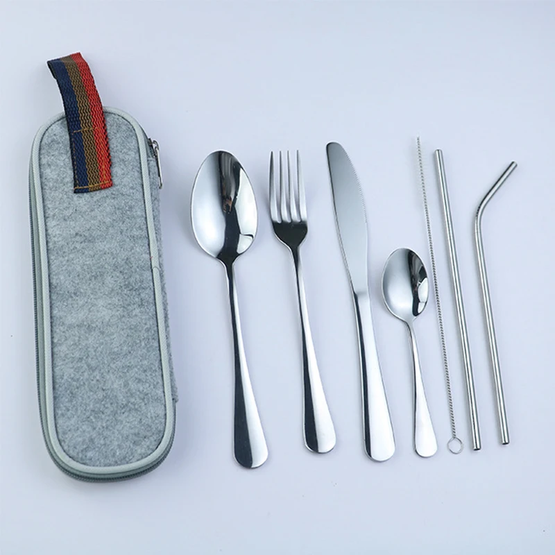 8pcs-s-silver-grey 8 шт. красочный праздничный набор столовых приборов золотой набор посуды из нержавеющей стали Портативный набор столовых приборов Органайзер набор столовых приборов посуда для путешествий - Цвет: 8pcs-s-silver-grey
