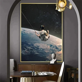 Earth Space Moon Fun Surrealism Paintings Printed on Canvas 3