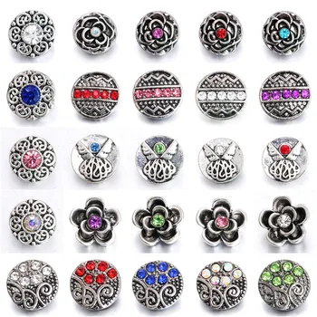 

10pcs/lot New 12MM Snap Jewelry Rhinestone Flower Mini Metal Snap Buttons for 12mm Snap Bracelet DIY Snaps Accessories