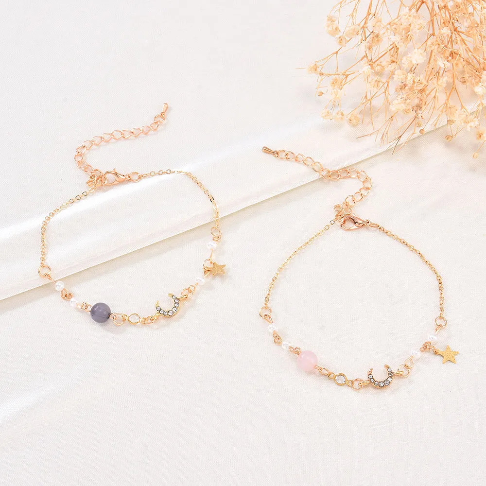 Simple Temperament Moon Bracelet Shiny Inlaid Stars Sweet Fashion Pearls All-match Jewelry Wedding Bridal Gift 2022 New Hot Sale | Украшения