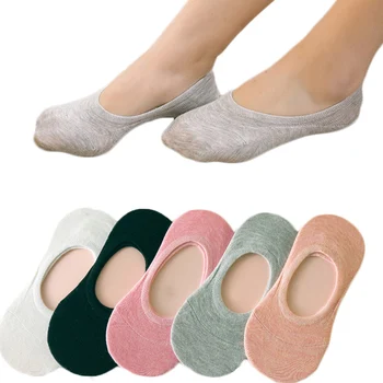 

5Pairs Women Invisible Ankle Cotton Socks Solid Color No Show Woman Socks Fashion Girls Cotton Sock Non-slip Soft Cotton Socks