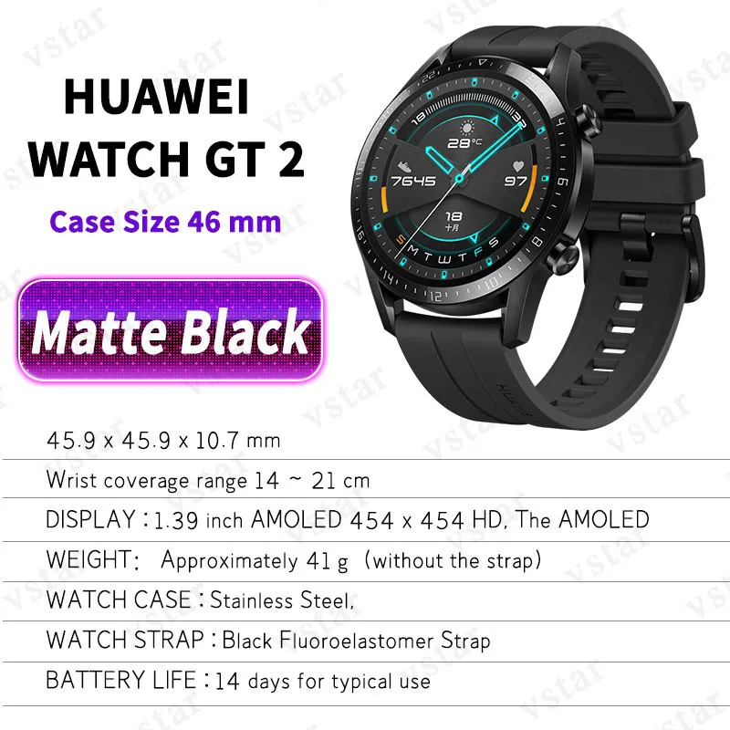 black Sport 46mm Оригинальные часы HUAWEI GT 2, умные часы, 1,39 дюймов, Kirin A1, Bluetooth 5,1, кровяный кислород, пульсометр, спящий, 14 дней, умные спортивные часы GT 2 - Цвет: black Sport 46mm