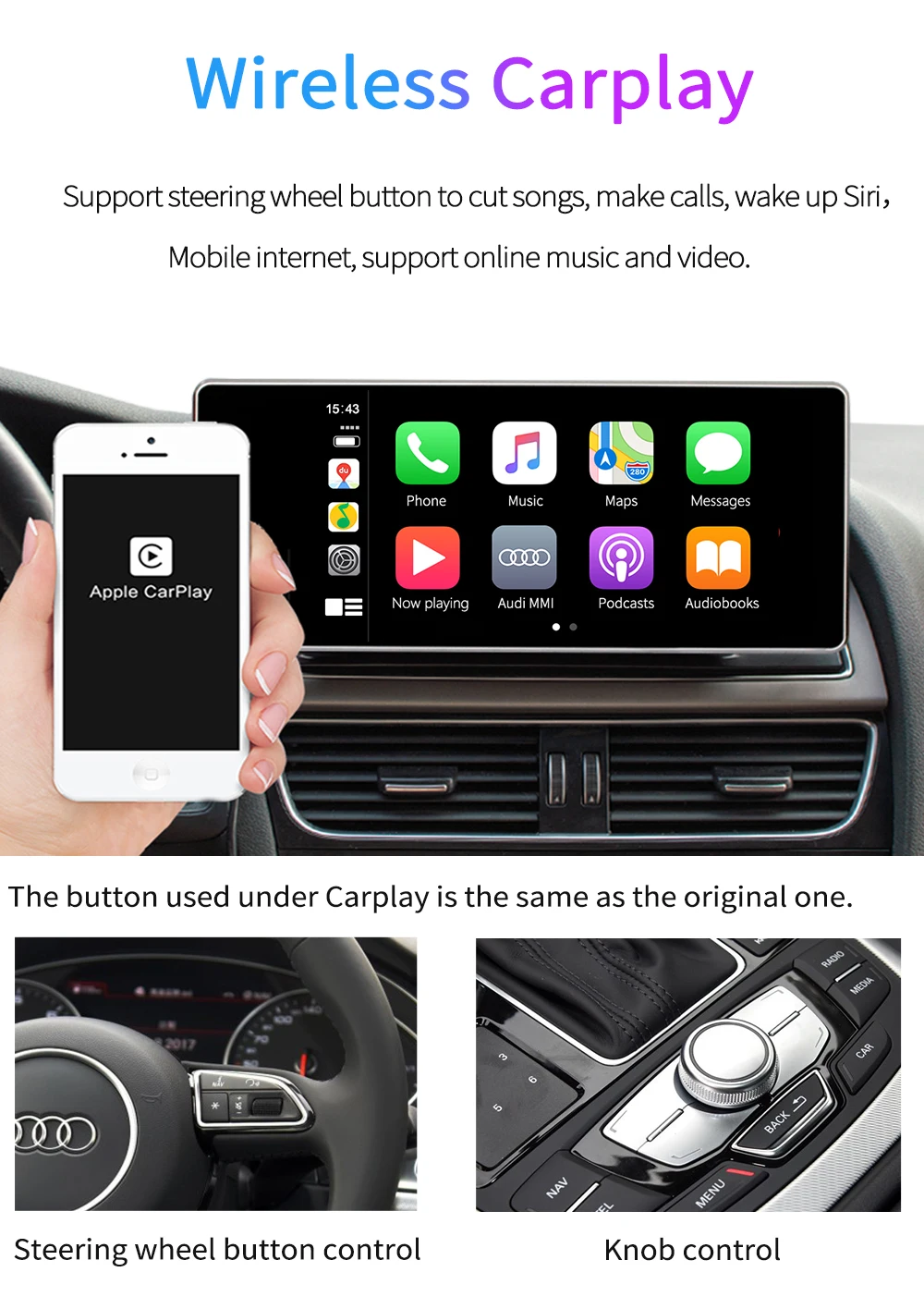 Carlinkit активации Беспроводной Carplay Android для Авто Audi A3 модифицированный автомобильный комплект для 2013- A3 B9 5,8 дюймовая 7 Экран