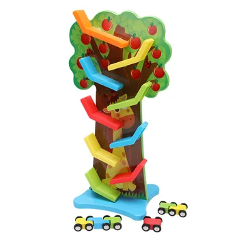 

Montessori new puzzle inertia speed 9 layer track fruit tree glider 1.12 color slide car children's wooden toy