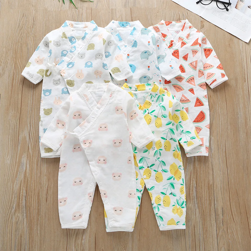 COSPOT Newborn Yarn Robe Kimono Jumpsuit Infantil Cartoon 100% Muslin Cotton Rompers Baby Boy Girl Clothes Sleepwear 2022 New 26 cheap baby bodysuits	