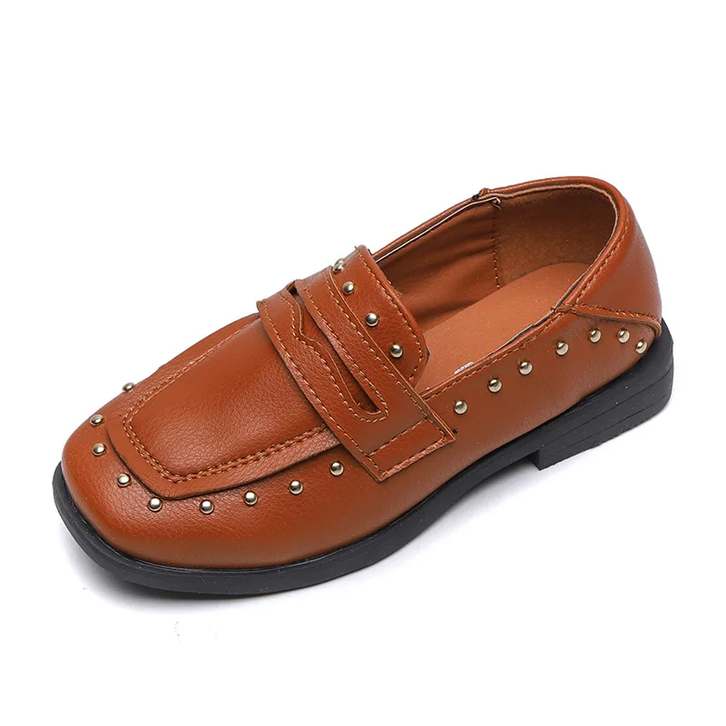 Boys Shoes Girls Kids Sneakers Children Casual For Big Boy Girl With Rivets Slip-on Leather Loafers Tide Brand | Детская одежда и