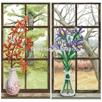 

Vase in front of the window patterns Counted Cross Stitch 11CT 14CT 18CT DIY Chinese Cross Stitch Kit Embroidery Needlework Sets