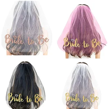 

Bride to Be Diamond-Bronze Champagne Ribbon Comb Double Layer Covered Edge Bride Veil