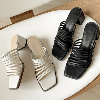 

Fashion narrow band Women slippers Classic high Heels Summer Sandals Mules Casual Shoes Woman