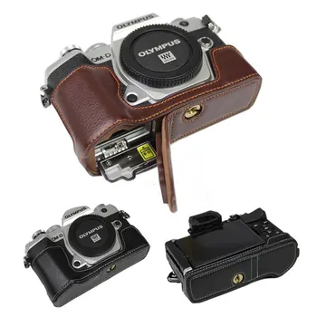 

Portable Genuine Leather Camera Case For Olympus OMD EM5III E-M5 Mark III EM5 MarkIII Half Body Skin Bottom Cover Black Coffee