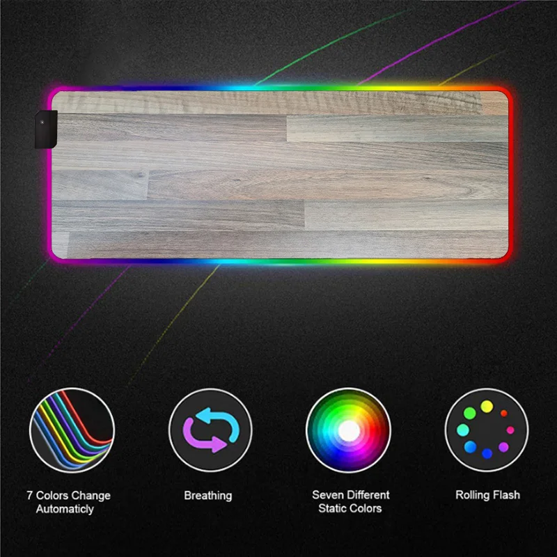 Деревянный RGB большой коврик для мыши светодиодный цветной светящийся игровой