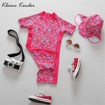 

Baby Girl Swimwear SPF UV Protection Floral Children's Bathing Overalls One-piece Swimming Suit with Cap Kids Swimwear for Girls