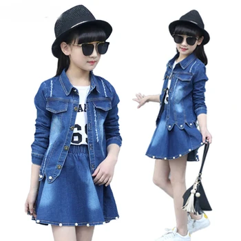 

Spring Autumn Kids Girl Clothing Sets Denim Jacket + Skirts 2pcs Suit For Girl Teenage Clothes School Kids Childrens Clothes