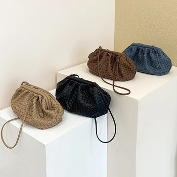 

Weave Soft Cloud Bag Leather Lady Handbags Fashion Designer Women Bags Braid Clutch Bags Vintage Hasp Buckle Women Shoulder Bags