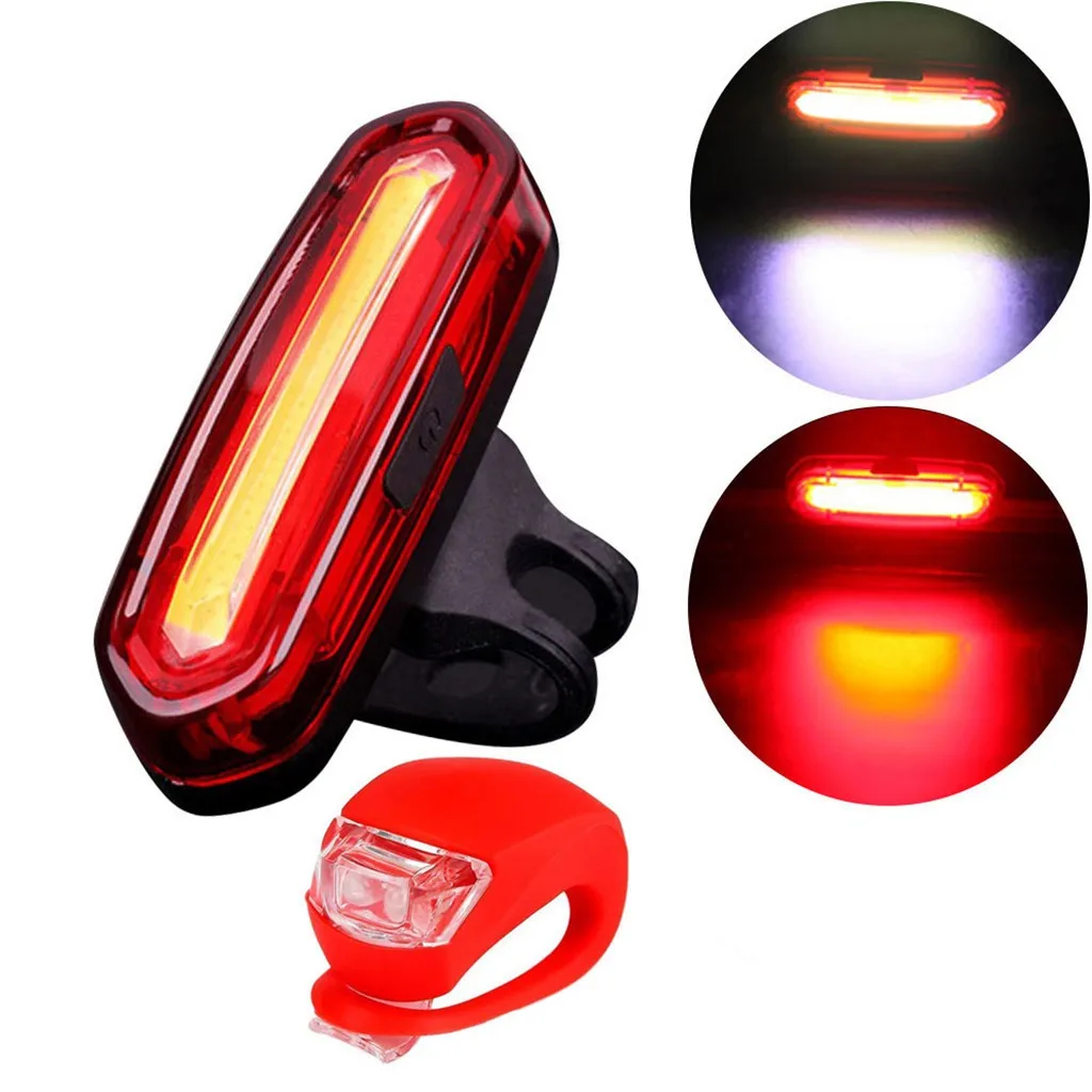 2PCS Rear Front Light LED Silicone MTB//Road Bike With Battery Push Cycle Light