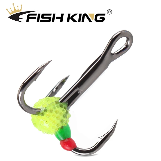 FISH KING 5pcs/pack High Carbon Steel Winter ice Fishing Hooks Overturned  Barbed Trebles Hooks With