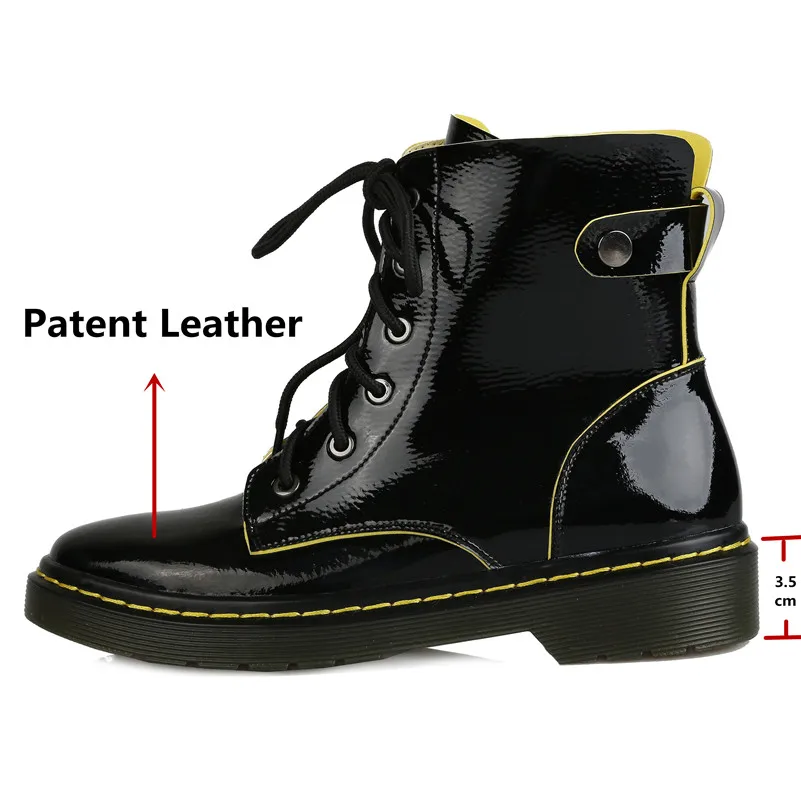 FEDONAS Patent Leather Women Casual Ankle Boots Cross-tied Autumn Winter Keep Warm Short Boots Basic New Fashion Shoes Woman