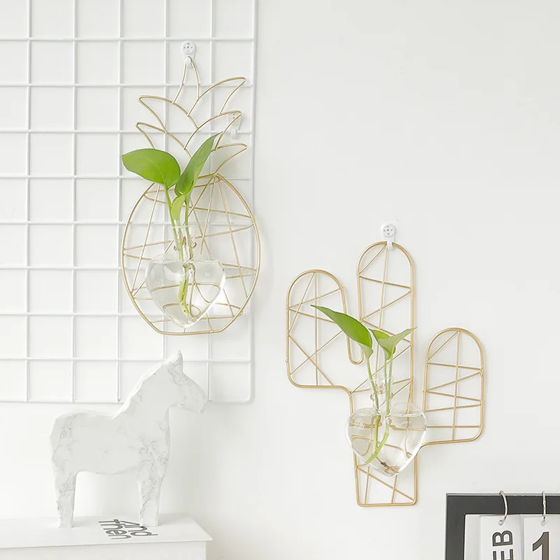 

Wall Hanging Glass Hydroponic Iron Pineapple Wall Hanging Home Living Room Bedroom Wall Decoration Flower Vase Nordic Ins
