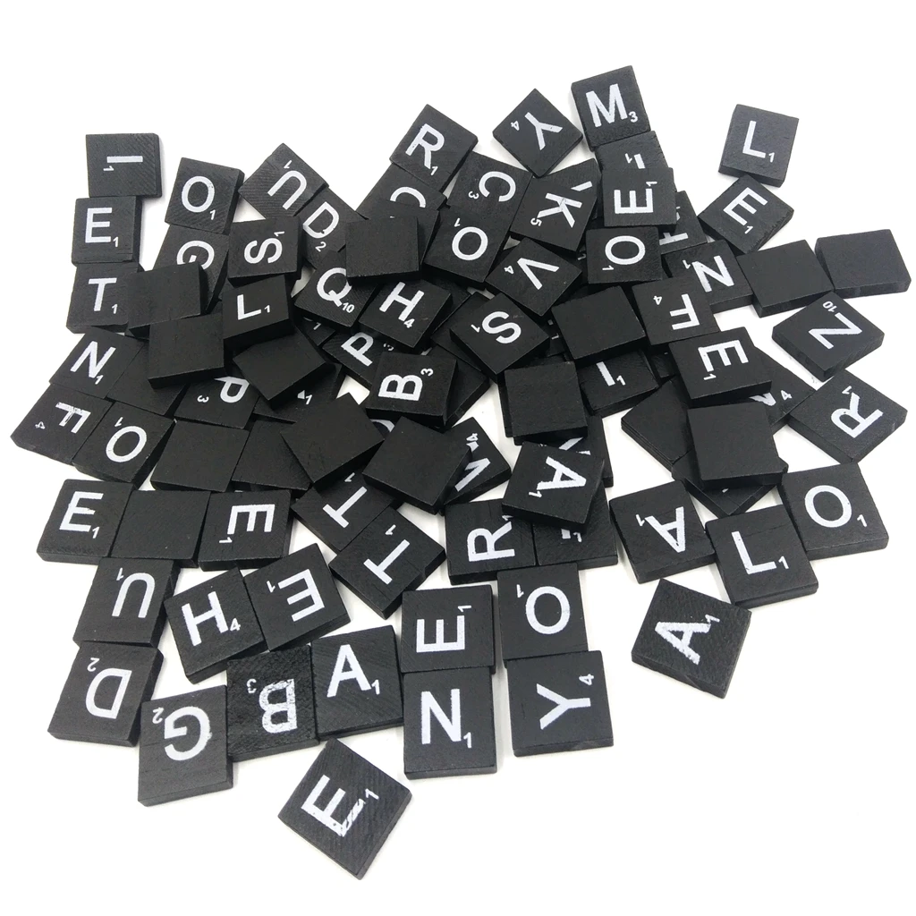 100 Pcs Wooden 26 Alphabet Tiles Black Letters & Numbers For Game Crafts
