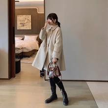 Mishow зимнее повседневное одноцветное Свободное пальто с отложным воротником женское однобортное пальто с длинными рукавами MX19D9691