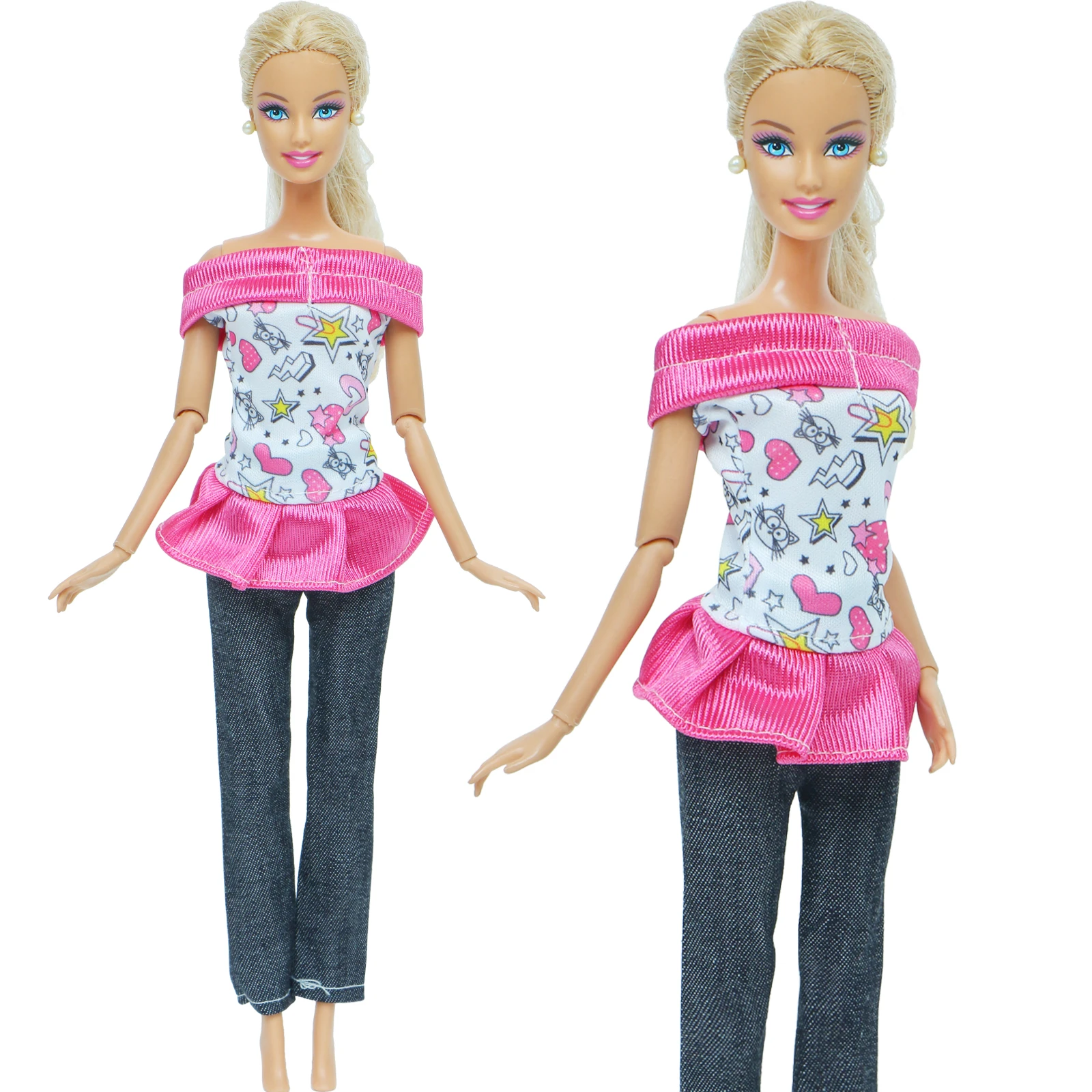 1 Takim El Yapimi Moda Kiyafet Gundelik Giyim Pembe Baski T Shirt Bluz Siyah Pantolon Giysileri Barbie Bebek Cocuk Oyuncak Dolls Accessories Aliexpress
