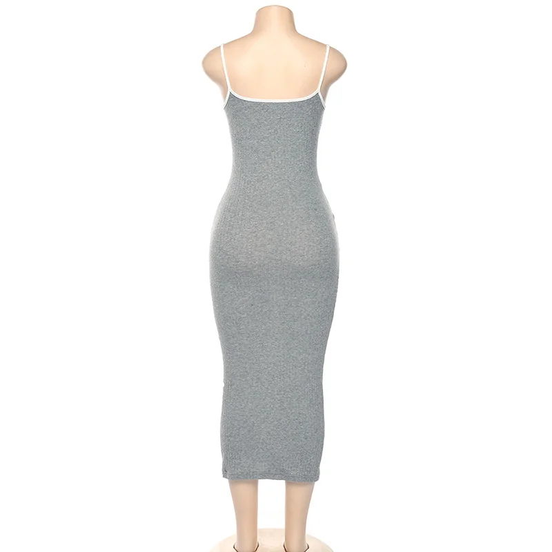 Autumn Women Bodycon Sheath Dress Sexy Knitted Cotton Spaghetti Strap Sleeveless 2019 Casual Slim Midi Dress Black White Gray  (20)