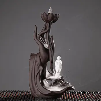 

Buddha Hand Incense Waterfall Holder Ceramic Incense Burner Lotus Backflow Incense Burner Waterfall Censer Buddhist Decoration