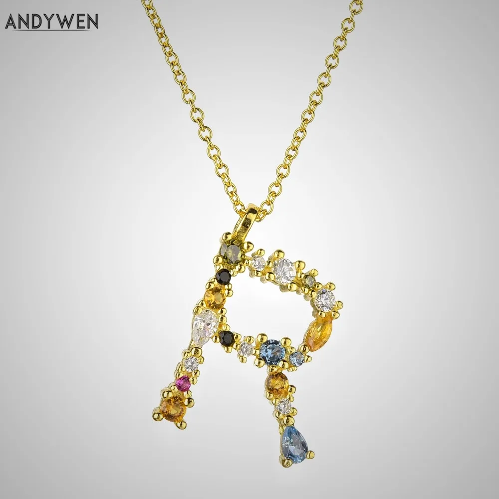 Ожерелье ANDYWEN из серебра 925 пробы с маленькими буквами R V инициалом W T Aphabet 26 дюймов