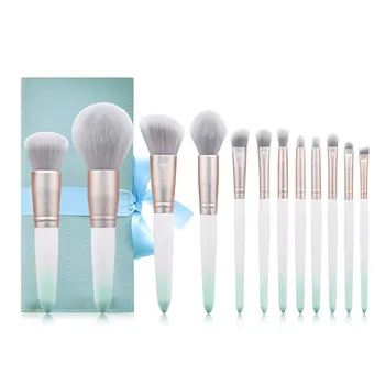 

12Pcs Makeup Brushes Set with Bag Frosted Gradient Green Powder Eyebrow Foundation Eyebrow Eye Shadow Make up brush T12069