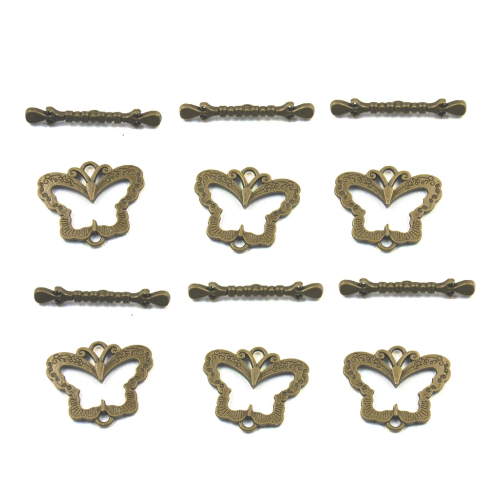 6 Sets Antique Bronze Butterfly Shape Toggle Clasps Jewelry Making Findings
