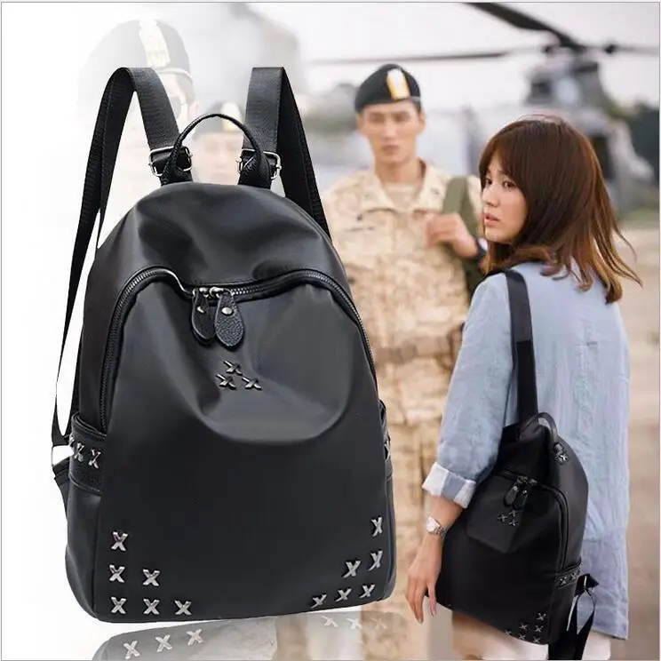 

Descendants of the Sun Backpack Women's Korean-style Rivet Nylon Cloth Oxford Cloth Backpack Trend Summer School Bag Women's