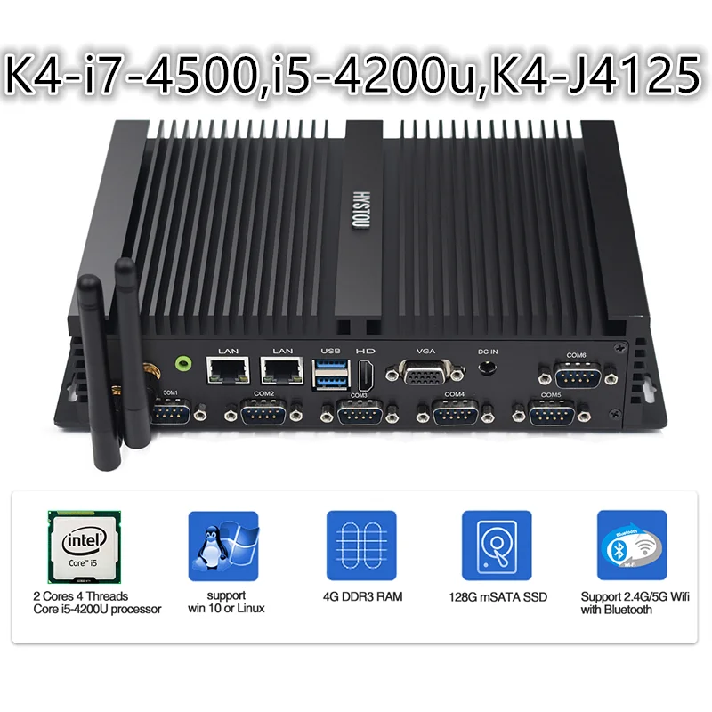 Industrial Mini PC Intel Core i5 4200U i7 4500U J4125 HDMI VGA RS232 RS485  COM Linux Windows 10 Desktop Computer support 3G/4G