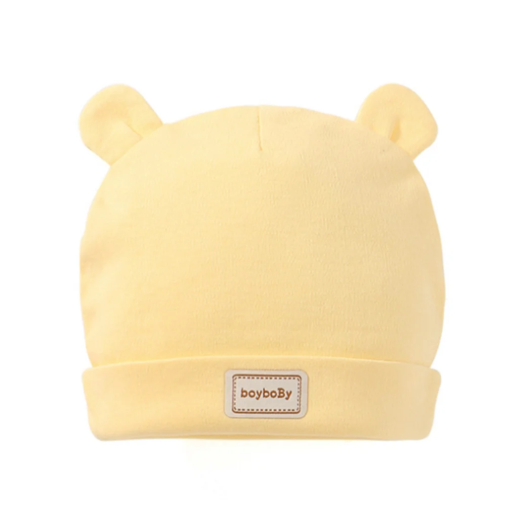 Yellow Bear Милая детская шапка с нагрудником, яркие однотонные детские шапочки для мальчиков и девочек, хлопковые шапочки для новорожденных, нагрудники, шапочки для младенцев, малышей - Цвет: Yellow Bear