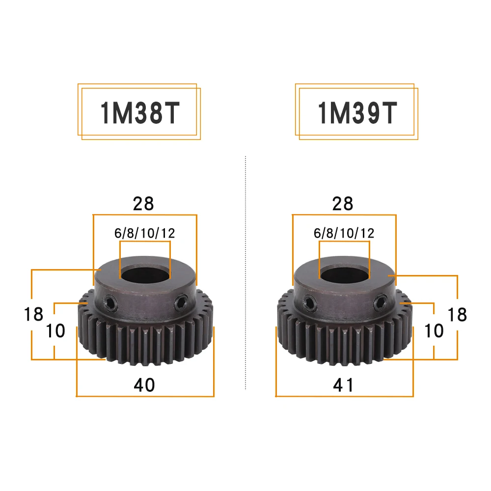 Module 1 Motor Gear 1M-36T/37T/38T/39Teeth SC45#Carbon Steel Material Blackening Spur Gear Bore Size 6/8/10/12 mm
