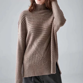 

Cashmere 35% Wool 65% Solid Color Cashmere Sweater Women Loose Thick Turtleneck Wool Pullover Pull Femme Nouveaute 2020