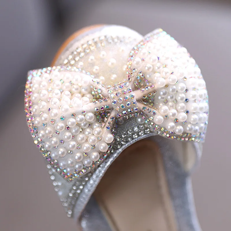 Girls Kids Shoes Rhinestone Butterfly Pearls Princess Shoes Wedding Party Dance